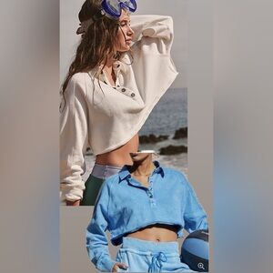 Free People Movement Playoff Pullover Sweater Cropped St Tropez